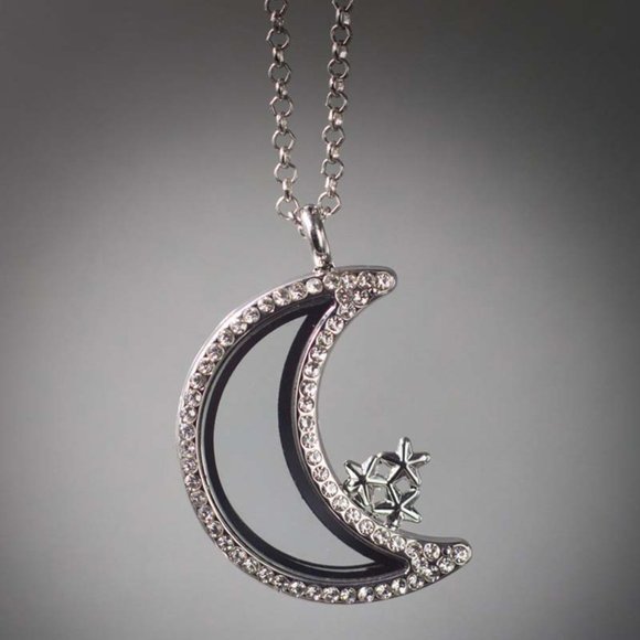 Rhinestone Moon and Stars Floating Crystal Locket in Silver - Picture 3 of 4